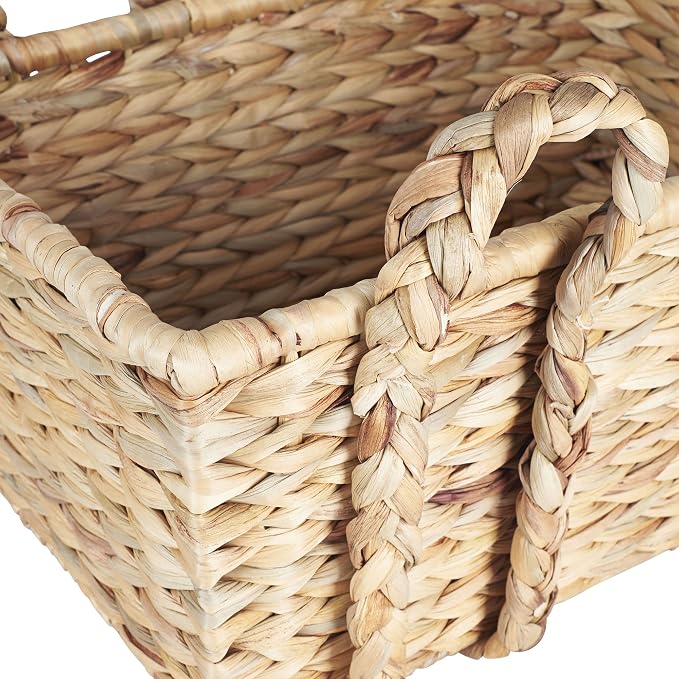 Household Essentials Large Rectangular Floor Storage Basket with Braided Handles, Light Brown