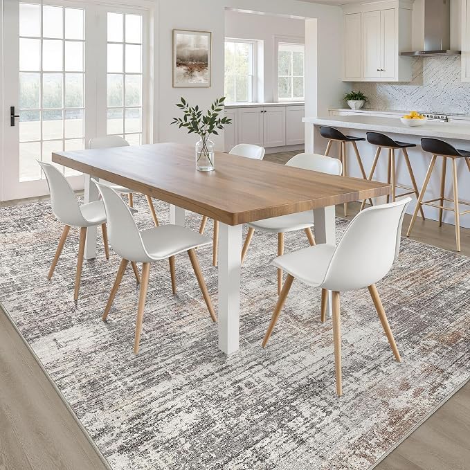6x8 Area Rugs Living Room: Washable Large Neutral Rug Abstract Soft Modern Stain Resistant Indoor Floor Non-Slip Carpet for Bedroom Nursery Kids Office Playroom Dining Room Under Table- Gray Rust