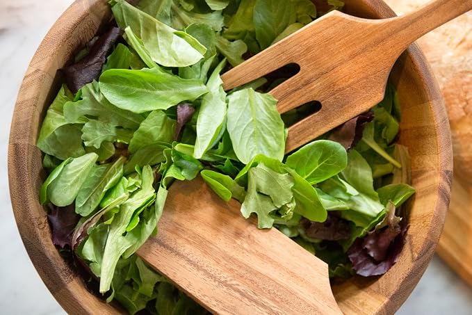 Ironwood Gourmet Acacia Wood Salad Utensil Set, 1.75 x 2.75 x 10 inches, Farmhouse Style Large Salad Serving Utensils