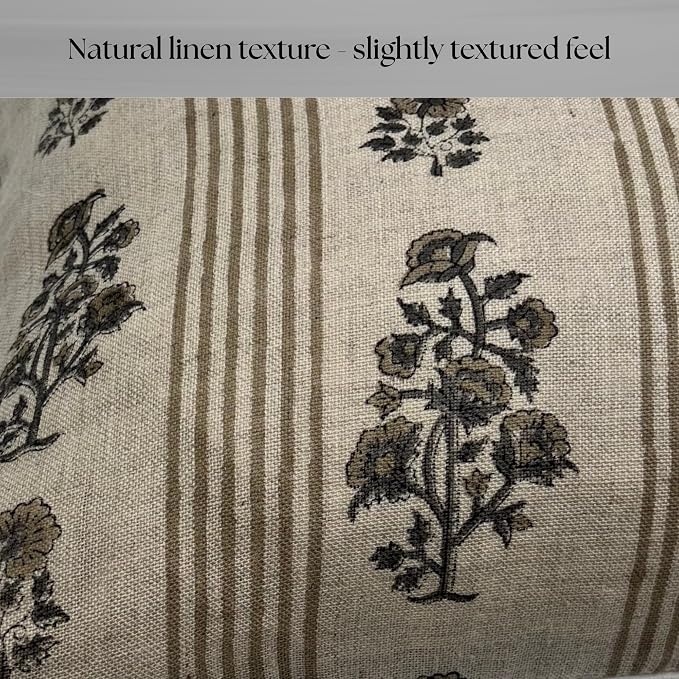 Linen Throw Pillow Covers 20x20 inch Floral Pillows Stripe Spring Decorative Pillow Covers for Living Room, Bedroom