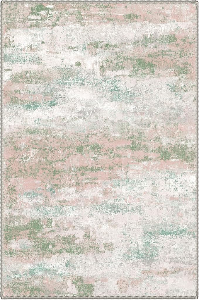 BEIMO 2X3 Rugs for Entryway Entrance Kitchen Bathroom, Machine Washable Modern Abstract Soft Area Rug Door Mat, Indoor Floor Carpet with Non Slip Rubber Backing, Light Pink Green