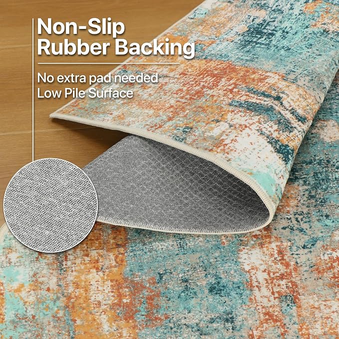 BEIMO Area Rugs 5x7 for Living Room Bedroom, Modern Abstract Machine Washable Rug, Large Soft Low Pile Floor Carpet with Non Slip Backing for Dining Room, Blue/Orange