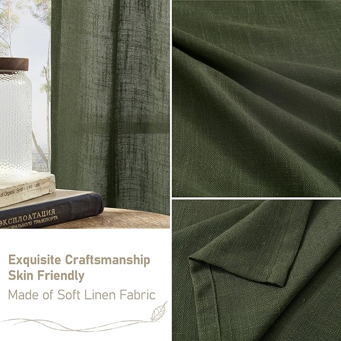 LAMIT Linen Semi Sheer Curtains 96 inches Long 2 Panels Set, Light Filtering Panels Back Tab and Rod Pocket Floor to Ceiling Curtains for Bedroom/Living Room, Olive Green, 52 x 96 Inch