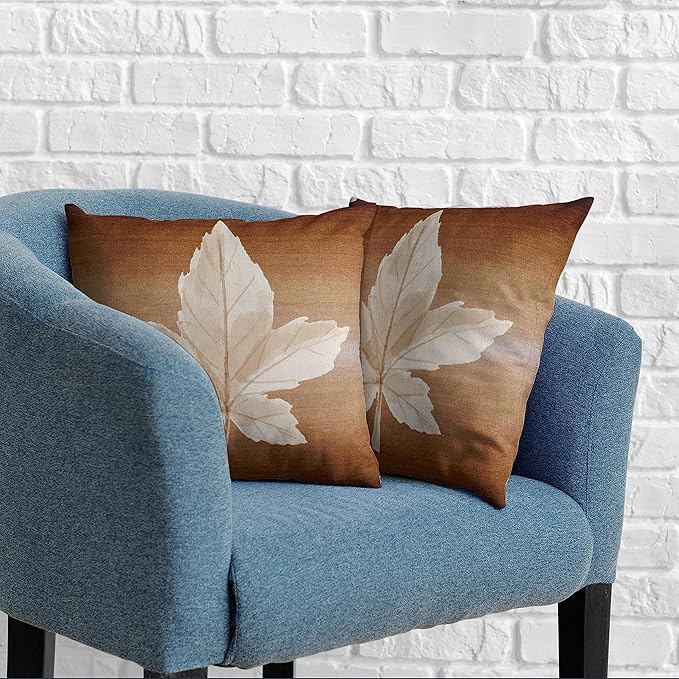 Set of 2 Thanksgiving Maple Leaf Autumn Decorations Pillow Covers 22x22 Fall Decor Cotton Linen Pillow Case Beautiful Fall Leaf Farmhouse Throw Pillow Covers for Couch Outdoor Indoor