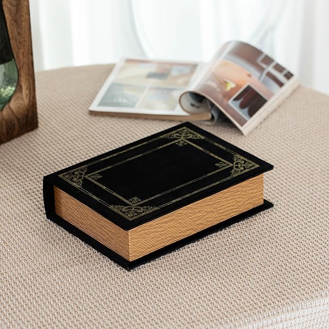 Decorative Vintage Book Shaped Trinket Storage Box - Black