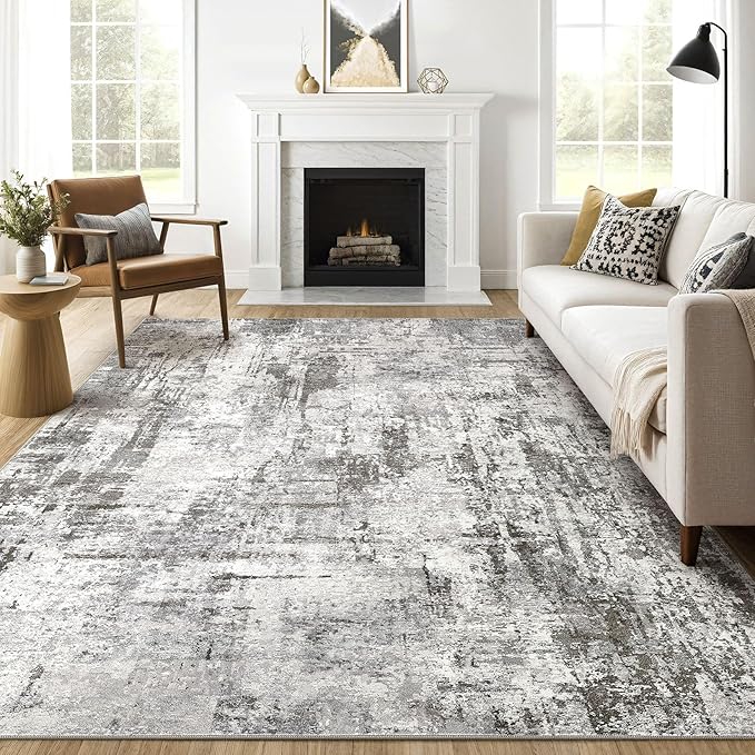 7x10 Area Rug Living Room: Washable Large Abstract Neutral Modern Soft Gray Rug Stain Resistant Indoor Floor Non-Slip Accent Carpet for Bedroom Nursery Playroom Office Dining Room Home Decor