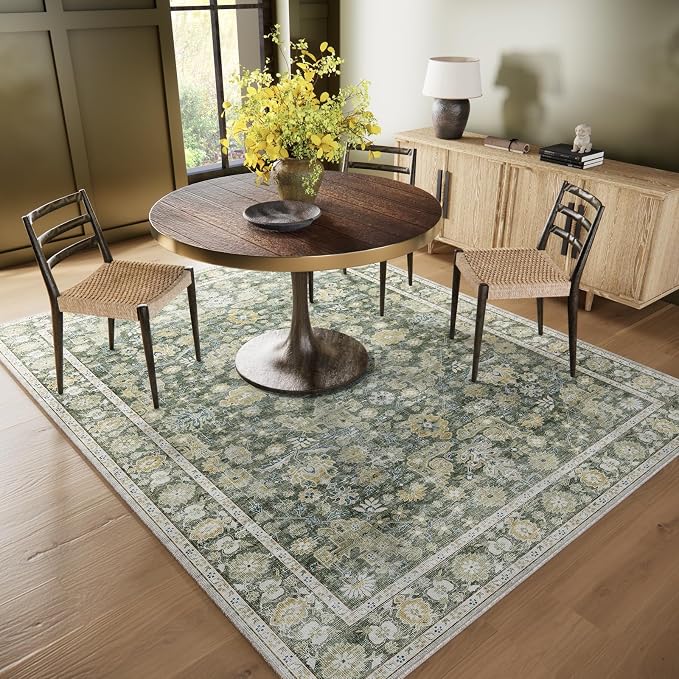 Washable Rugs for Living Room: 6x9 Area Rugs for Bedroom Ultra Soft Non-Slip Stain Resistant Vintage Boho Large Carpet for High-Traffic Dining Room - Farmhouse Decor