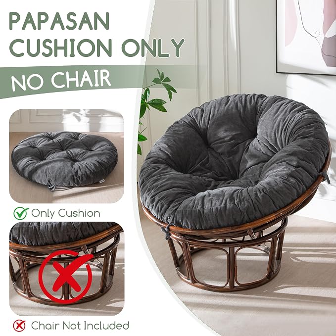 HIGOGOGO Papasan Chair Cushion with Chenille Cover (Without Chair), Soft Supportive Cushion, Dark Grey, 48 x 48 Inch