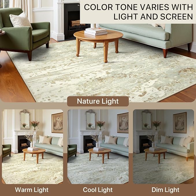 BEIMO Area Rugs 5x7 for Living Room Bedroom, Modern Abstract Machine Washable Rug, Large Soft Low Pile Floor Carpet with Non Slip Backing for Dining Room, Beige