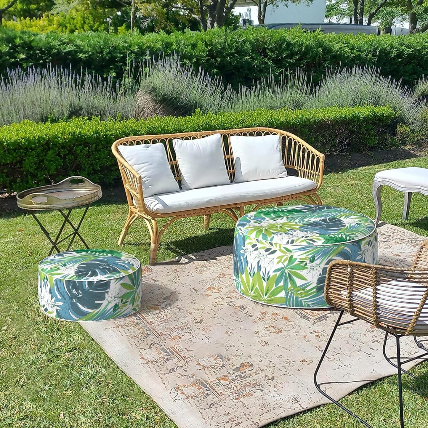 LVTXIII Outdoor/Indoor Round Inflatable Ottoman, All Weather Patio Footstool, Portable Footrest Seat for Patio Garden, Camping or Home, 21"x21"x9", Islamorada Blue Green