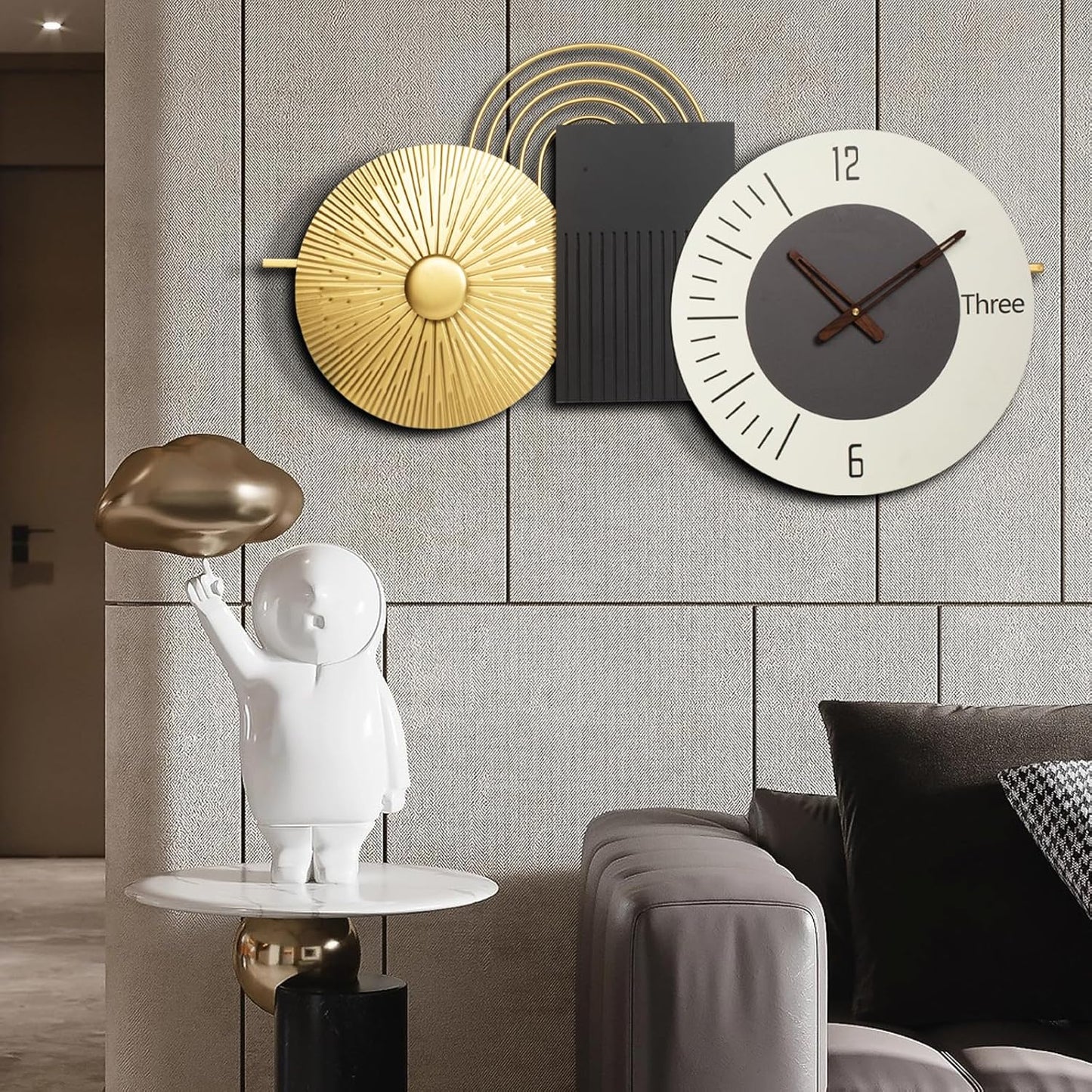 33inch Modern Wall Clock Decorative Clocks for Living Room,Light Luxury Style Timepiece, Metal & Wood Watch Battery Operated Perfect for Suitable for Living Room,Bed Room, Kitchen, Office