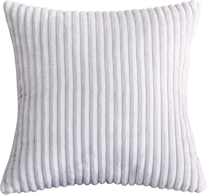 TangDepot, Set of 2 Soft Plush Velvet Big Striped Corduroy Solid Decorative Throw Pillow Covers, Square Pillow Covers - (22"x22" 2 Pieces, A23 Light Grey) | Soft wide-stripe corduroy pillow cover, hidden zipper, machine washable, easy refresh, for bedr...