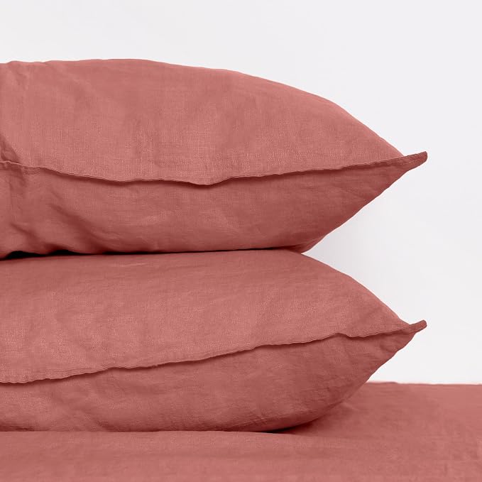 Linen World Linen Pillow Cases Set of 2,20"x40" King Size,100% French Natural Flax Soft Linen Pillowcases,Clay Pink