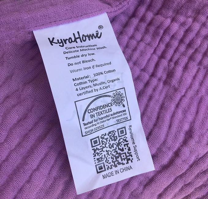 KyraHome 100% Organic Cotton Throw Blanket 60"x80" Large Muslin Blanket for Couch,Pre-Washed Plant Dyed, Breathable Lightweight Gauze Summer Blanket, All Season (Lavender Purple)