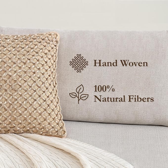 Boho Living Jada Decorative Throw, Includes Accent, Premium Woven Design, Living Room Décor, (1) 20" x 20" Pillow Cover with Insert, Beige