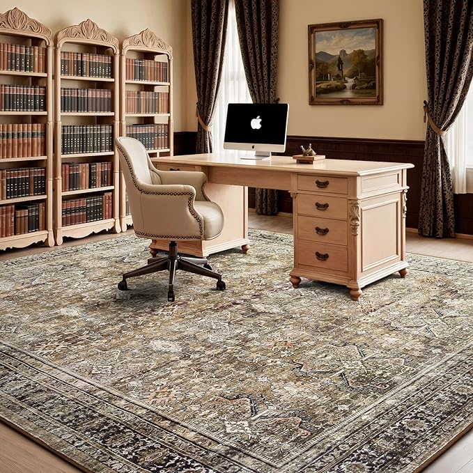 Lofus 10x14 Area Rug for Living Room,Brown Washable Area Rugs with Non-Slip Backing,Soft Boho Carpets for Bedroom Dining Room Home Office Indoor Nursery