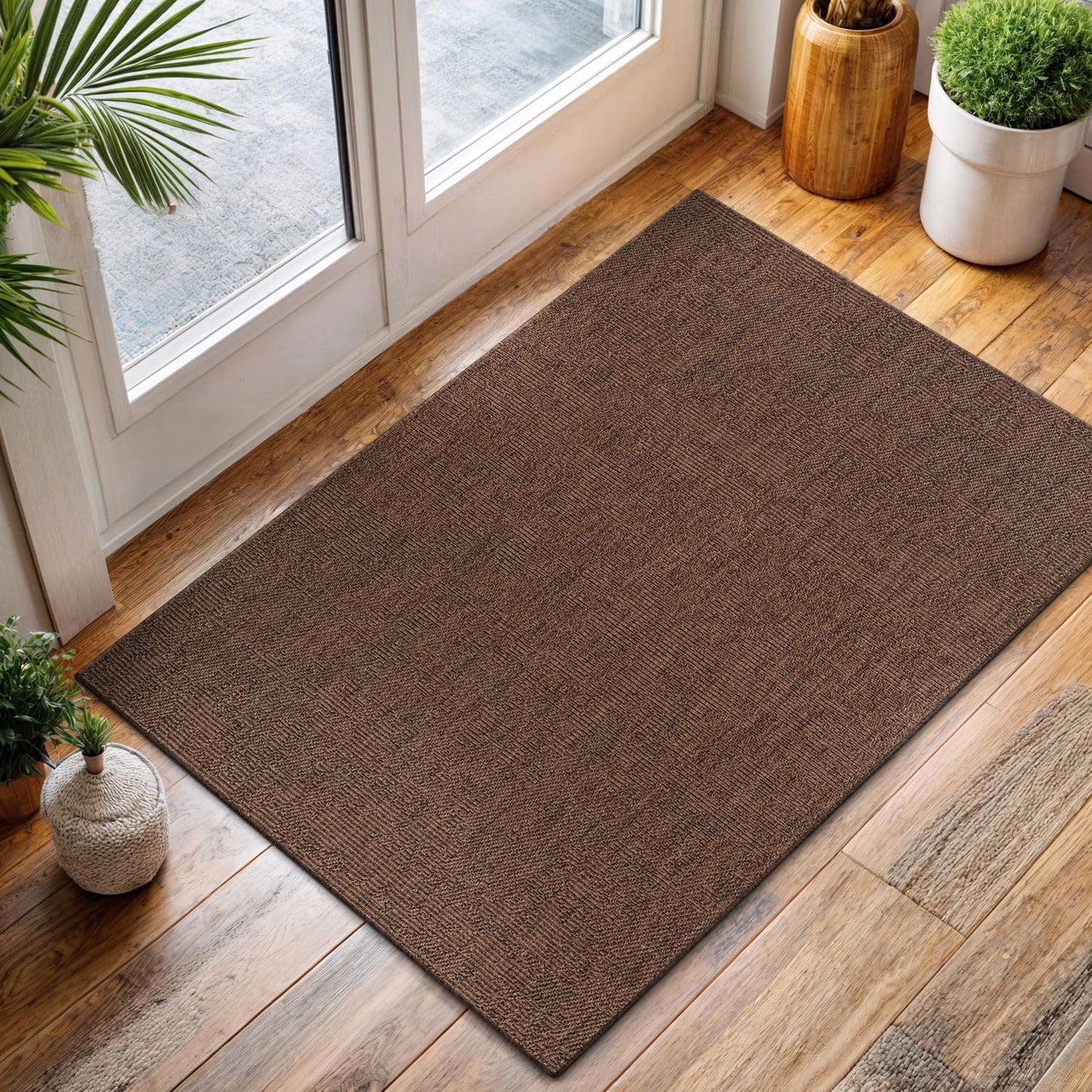 CAMILSON Easy Jute Rug 2x3, Indoor Outdoor Brown Color Fiber Area Rugs for Living Room and Kitchen Rug, Solid Boho Woven Design, Easy-Cleaning, Washable Outside Carpet Alfombras (2 x 3)