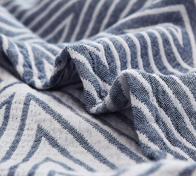 MEJU Blue Checks Stripes Triange Muslin Lightweight Summer Blanket for Bed Sofa Couch 100% Combed Cotton 3 Layer Soft Warm Bedspread Throw Blanket Bed Coverlet Sheet Twin 60 in X 80 in