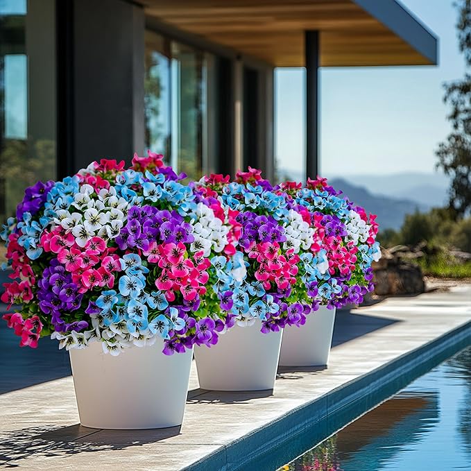 AXYLEX Artificial Flowers Outdoor Shrubs - 16 Bundles Fake Plants UV Resistant No Fade Faux Plastic Greenery Home Garden Porch Decoration Indoor (1, Multi 16-5)