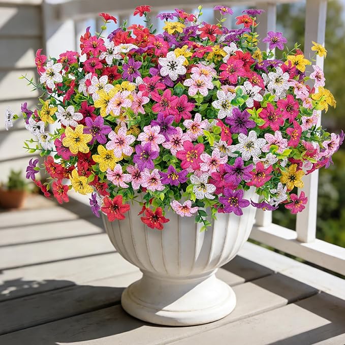 Ouddy Decor 24 Bundles Artificial Flowers for Outdoors Fake Silk Flowers Faux Plastic Plant UV Resistant for Spring Summer Porch Garden Yard Planter Wedding Indoor Outdoor Home Decoration, Multicolor