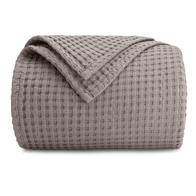 Comfy Cubs Waffle Blanket Queen, 90" x 90" - 100% Cotton Lightweight Breathable Bed Blanket - Soft Textured Thermal Weave for All Seasons – Decorative Cozy Layer for Couch, Sofa, or Bed - Charcoal