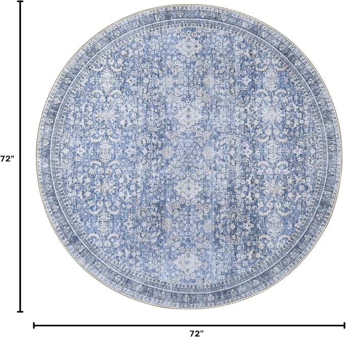 Sasttie Round Rugs 6ft, Ultra-Soft Washable Circle Rug, Low Pile Foldable Thin Carpets with Non-Slip Backing, Skin-Friendly Stain Resistant Carpet for Living Room, Bedroom, Kitchen, Dorm, 6ft, Blue