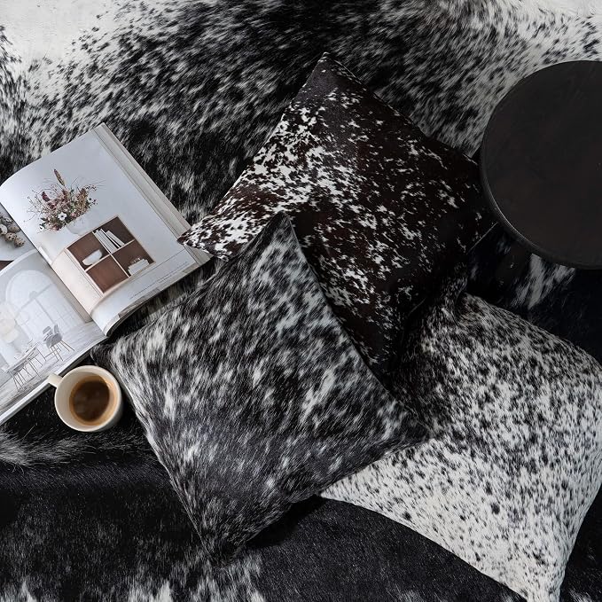 ecowhides 100% Genuine Brazilian Cowhide Pillow Cover – Black Salt and Pepper – Double-Sided – Luxury Leather Decorative Cushion for Rustic & Western Home Décor – 15” x 15”