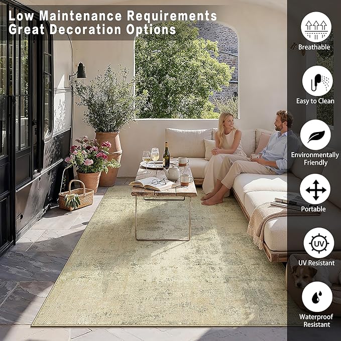 6x9 Easy Jute Area Rug Beige Grey Abstract Washable Non Slip Indoor Outdoor Rug Neutral Modern Carpet for Living Room Bedroom Dining Room Backyard Courtyard