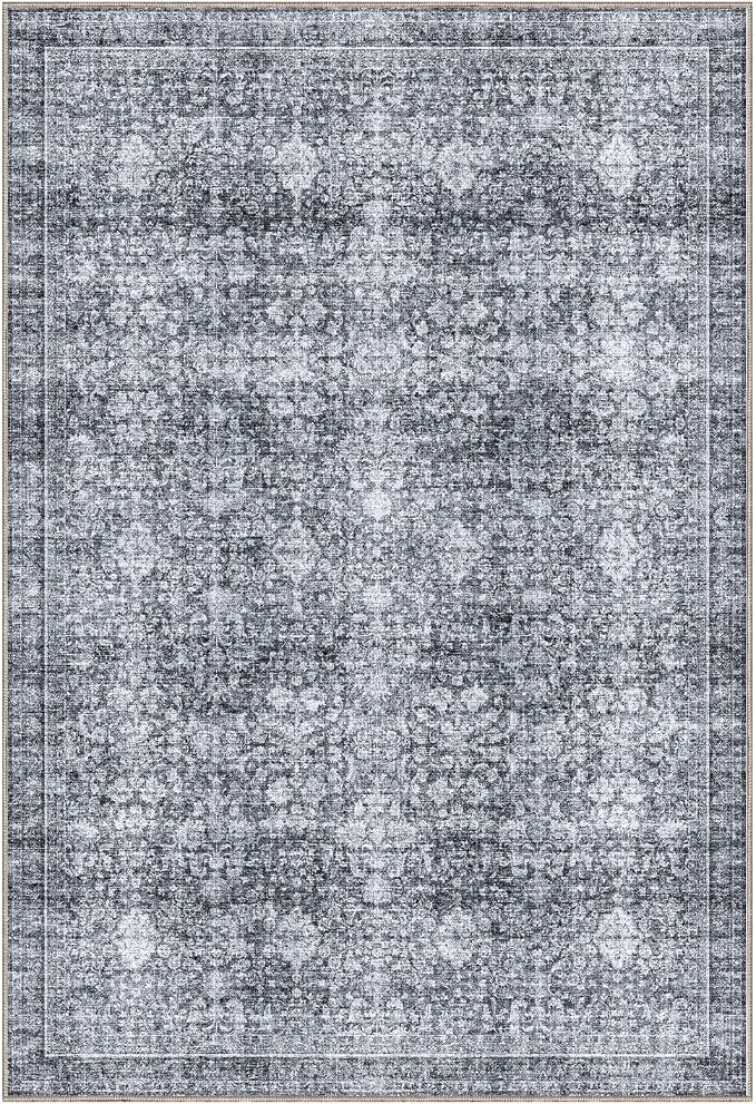 Sasttie 2x3 Rug, Ultra-Soft Washable Rug, Low Pile Foldable Thin Carpets with Non-Slip Backing, Skin-Friendly Stain Resistant Carpet for Living Room, Bedroom, Kitchen, Dorm, 2x3, Black Grey