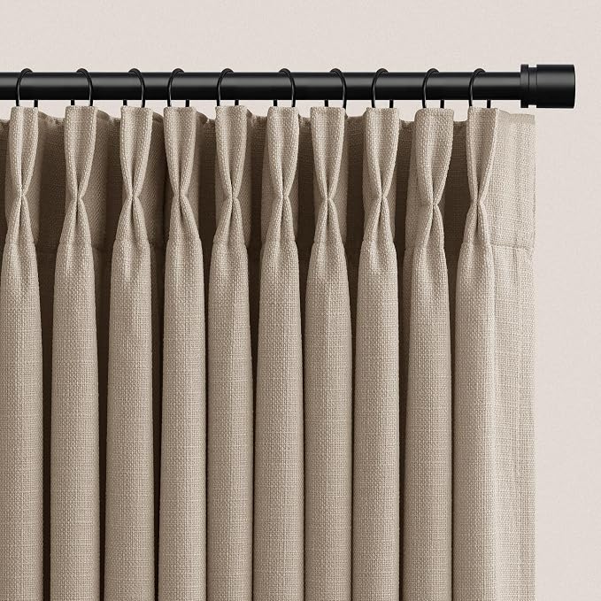 Burlywood Birch Linen Curtains 84 Inch Length for Living Room 2 Panels Pinch Pleated Hooks Rings Back Tab Burlap Textured Drape Semi Sheer Light Filtering Country Rustic Farmhouse Bedroom Curtains