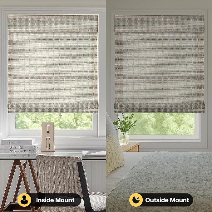 LazBlinds Cordless Bamboo Roman Shades for Windows, 31.5x64, Greystone | Light Filtering Natural Bamboo Blinds, Easy Lift Cordless Design for Living Room & Bedroom, Fits Interior Windows