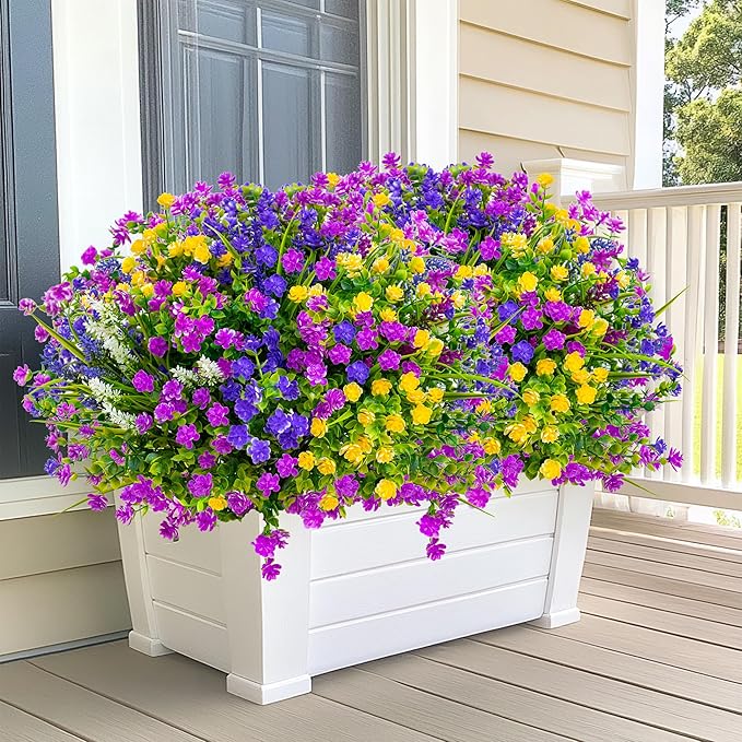 AXYLEX Artificial Flowers Outdoor Fake Plants - 12 Bundles UV Resistant Shrubs No Fade Faux Plastic Greenery Home Garden Porch Patio Decoration Indoor (1, Multi-12pcs)