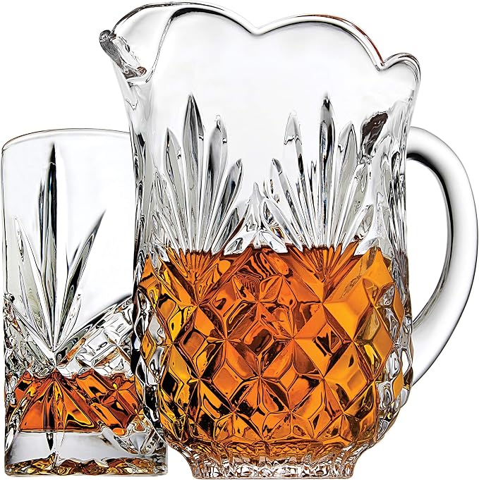 Godinger Pitcher and Glasses Drink Bar Set - Includes Pitcher Carafe and 4 Old Fashioned Glasses, Dublin Collection (Pack of 2)