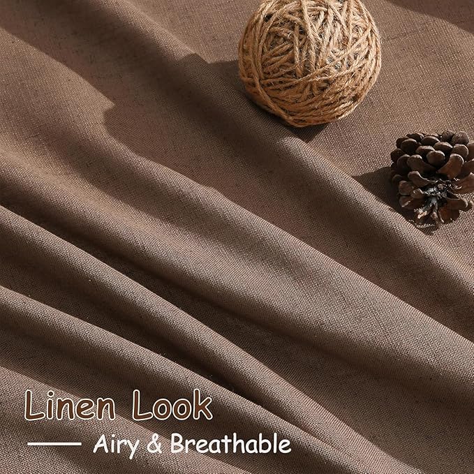 Caramel Brown Linen Curtains for Living Room 94 Inches Long Back Tab and Rod Pocket Light Filtering Semi Sheer Vintage Rustic Curtain Luxury Boho Decor Drapes for Bedroom Office 52x94, 2 Panels