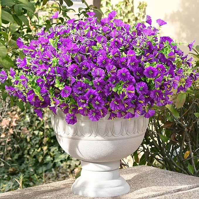 Waipfaru 24 Bundles Artificial Flowers for Outdoors Faux Plants Outdoor, UV Resistant Artificial Plants Outdoor, Silk Petunias Fake Flowers for Outside Home Decor Planter Porch Decoration, Purple