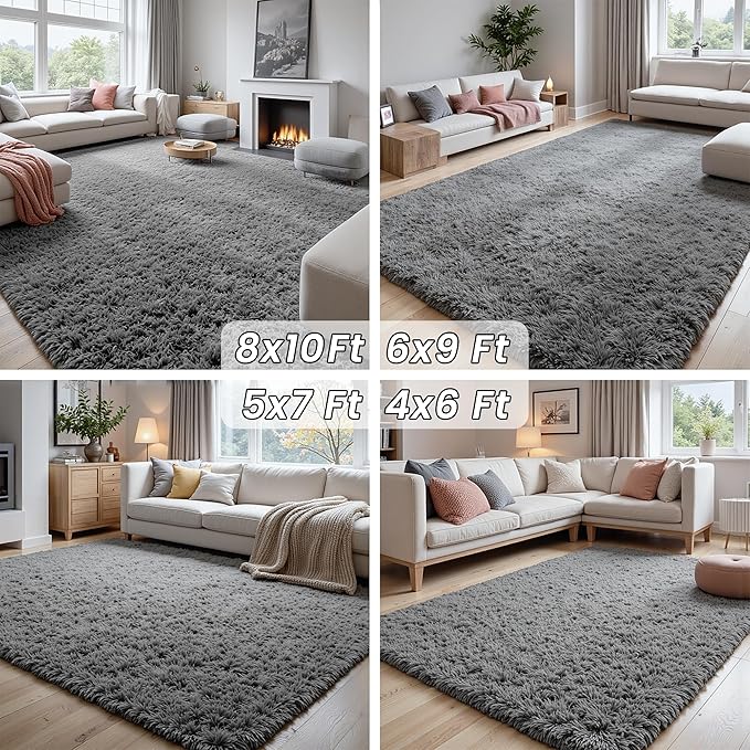4x6 Area Rugs for Living Room Rug: Soft Fluffy Shag Light Gray Rugs for Bedroom, Non-Slip Large Fuzzy Plush Rug Indoor Floor Carpet for Nursery Kids Boys Girls Room, Dorms, Playroom, Modern Home Decor