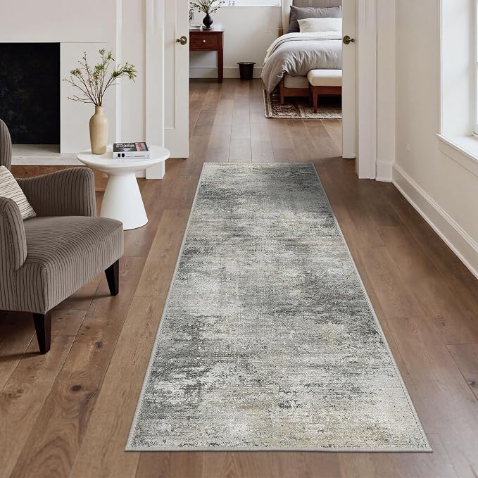 BEIMO 2X6 Runner Rug for Hallway Kitchen, Machine Washable Runners Rug for Entryway, Soft Modern Abstract Throw Rugs, Low Pile Floor Cover with Non Slip Backing, Grey