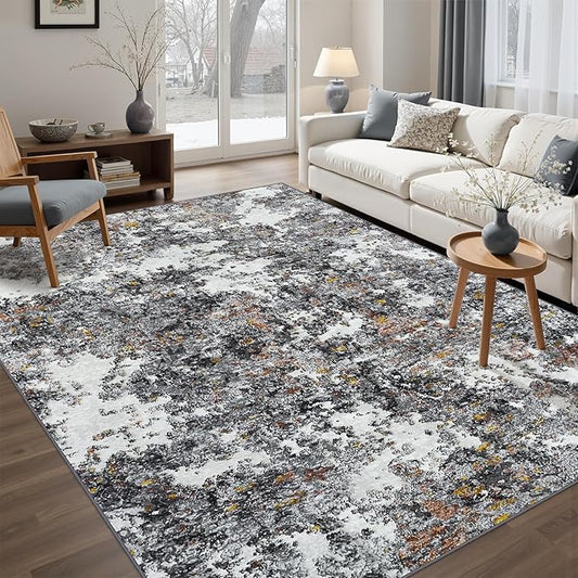 Area Rug Living Room Rugs: 5x7 Washable Rug with Anti-Slip Backing Non-Shedding Stain-Resistant Foldable Modern Abstract Carpet for Bedroom Dining Room Nursery Home Office (Gray/Multi)