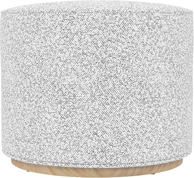 Spatial Order 22" Round Ottoman with Wooden Base - Cream Boucle with Gray Yarns