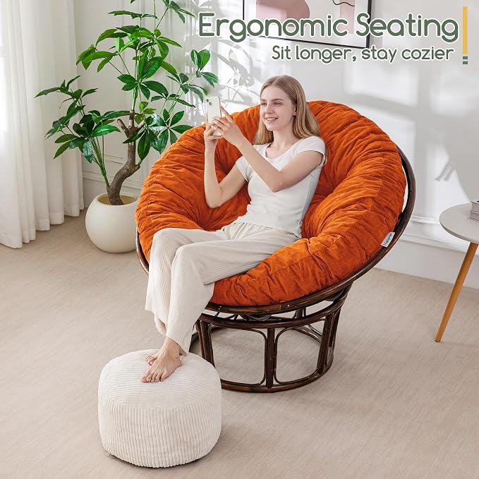 HIGOGOGO Papasan Chair Cushion with Chenille Cover (Without Chair), Soft Supportive Cushion, Orange, 48 x 48 Inch