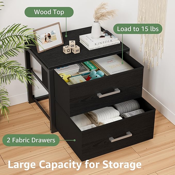 BOLUO Stackable Storage Drawers Closet Organizers and Storage Fabric Black 2 Drawer Dresser for Bedroom Modern