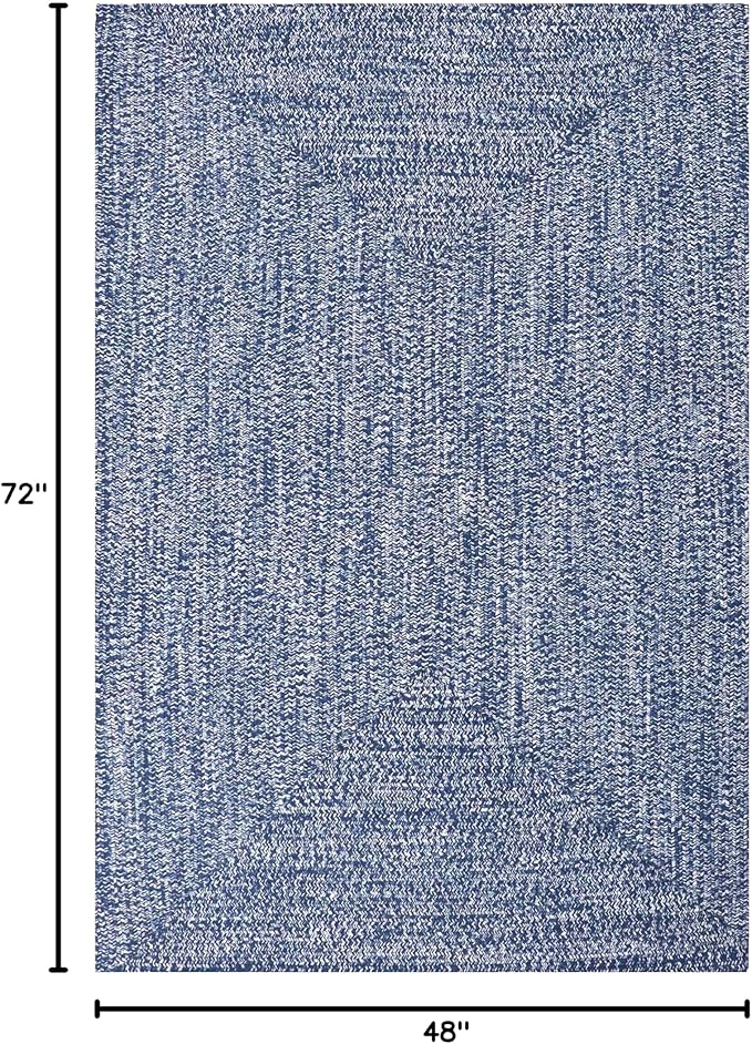 Superior Large Indoor/Outdoor Area Rug, Multi-Tone Reversible Braided Floor Decor for Patio, Front Porch, Entryway, Living Room, Office, Nursery, Artistic Home, 4' x 6', Denim Blue-White