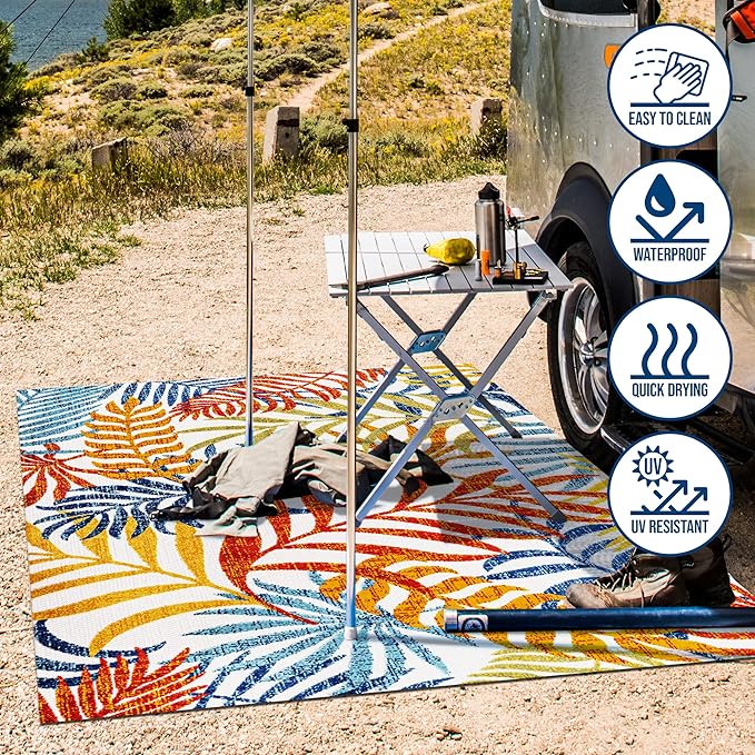 JONATHAN Y Tropics Palm Leaves Indoor Outdoor Area Rug 5X8 Cream/Orange | Ships Rolled, Durable Flat Weave, Lays Flat for Backyard, Patio, Porch, Easy-Cleaning, High Traffic,Pet-Friendly,Non-Shedding