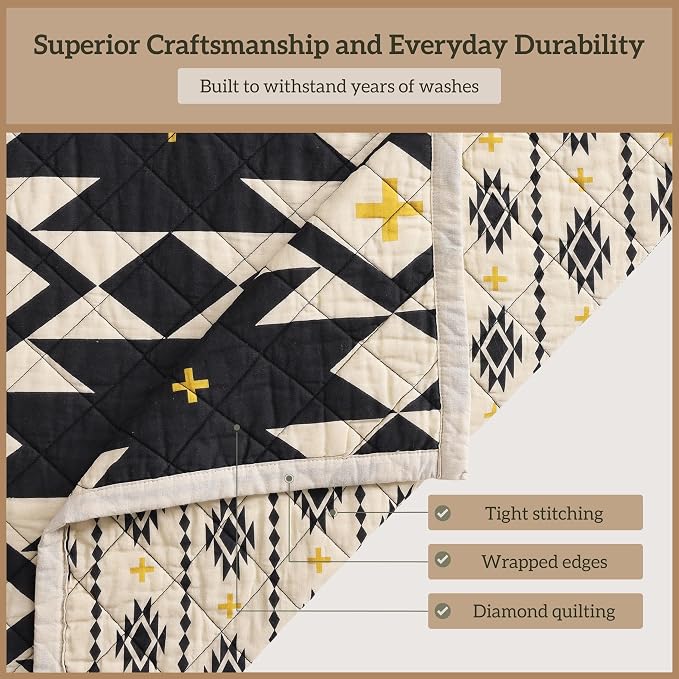 Paseo Road High Desert Twin Quilt Set, 2 Piece Rustic Western Bedding Set with Pillow Shams, Lightweight Reversible Cotton Quilt with Southwestern Aztec Pattern, Soft Breathable Cozy Boho Bedding