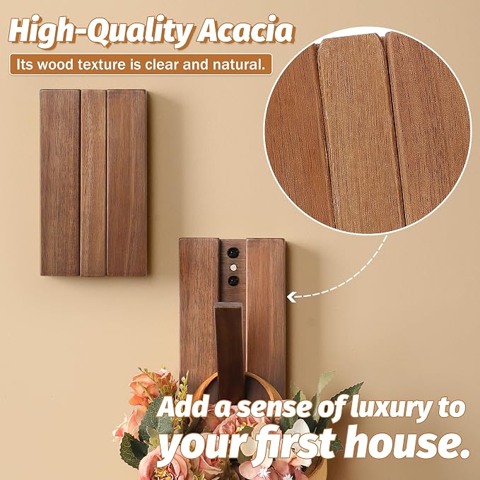 Wood Wall Hooks for Bathroom | 2Pack Foldable Coat Hooks for Rustic Hanging Towels Bags Coats, Space Saving Minimalist Design for Aesthetic Homeowner