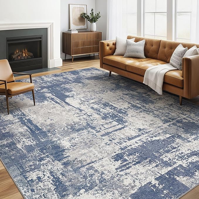 6x8 Area Rug Living Room: Washable Large Abstract Modern Soft Rug Stain Resistant Indoor Floor Non Slip Accent Carpet for Bedroom Nursery Playroom Dining Room Office Dorm Home House- Navy Grey