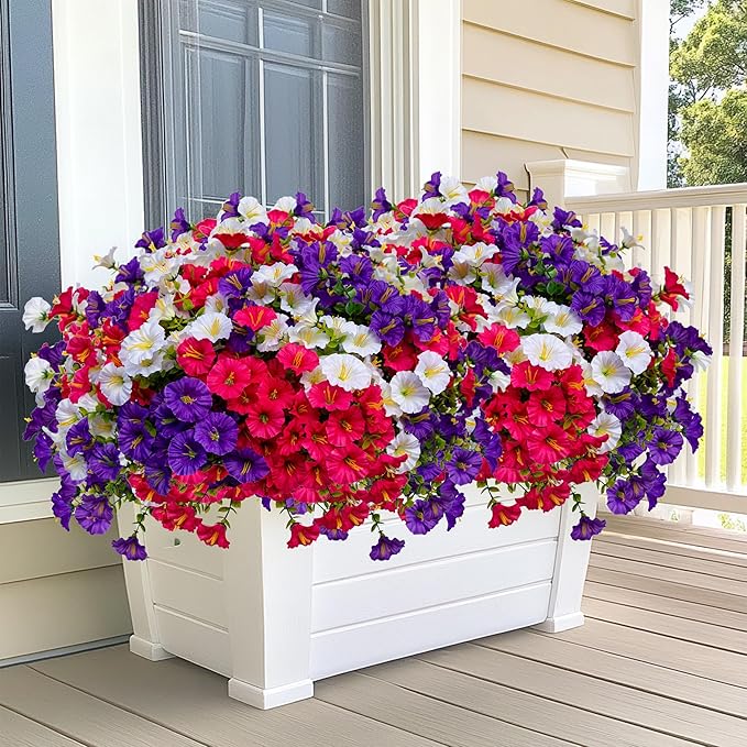 AXYLEX Artificial Flowers Outdoor Morning Glory - 16 Bundles Fake Plants UV Resistant No Fade Faux Plastic Greenery Home Garden Patio Decoration Indoor (1, Multi16-1)