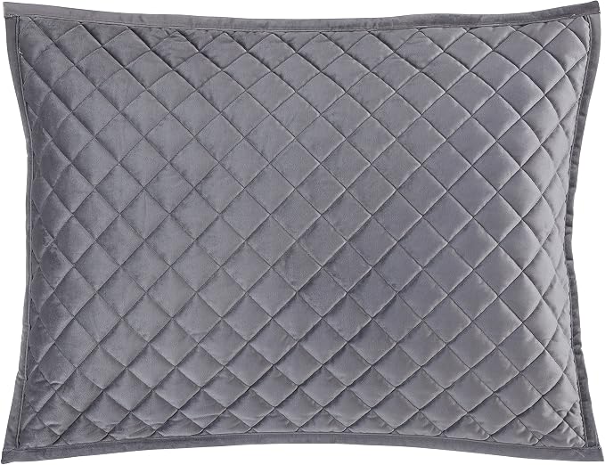 HiEnd Accents Velvet Diamond 3 Piece Quilt Set with Pillow Shams, Queen Size, Gray Solid Color, Classic Traditional Luxury Bedding Set, Soft Lightweight Bed Cover, 1 Quilt and 2 Pillowcases