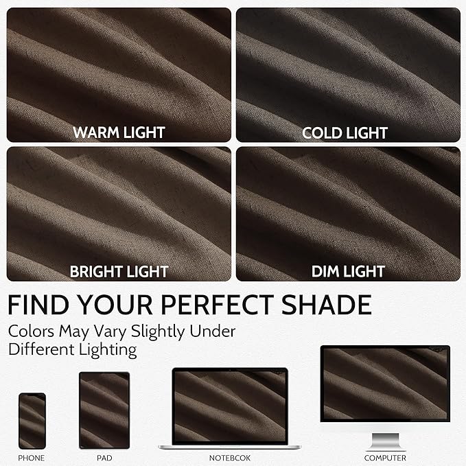 Chocolate Linen Curtains 90 Inch Long 2 Panels Set for Bedroom Living Room, Soft Linen Textured Window Drapes Semi Sheer Light Filtering Rod Pocket Back Tab Morden Style 52x90