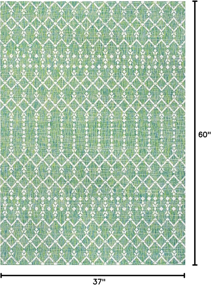 JONATHAN Y Moroccan Geometric Indoor Outdoor Area Rug 3X5 Green/Cream, Ourika Textured Weave for Backyard, Patio, Porch, Easy-Cleaning, High Traffic, Pet-Friendly, Non-Shedding (SMB108L-3)